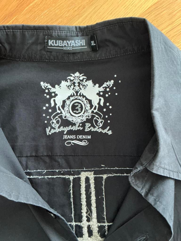 Nr 16.   Kubayashi hemd XL zwart met tekening, Ophalen, Gedragen, Zwart, Halswijdte 43/44 (XL)