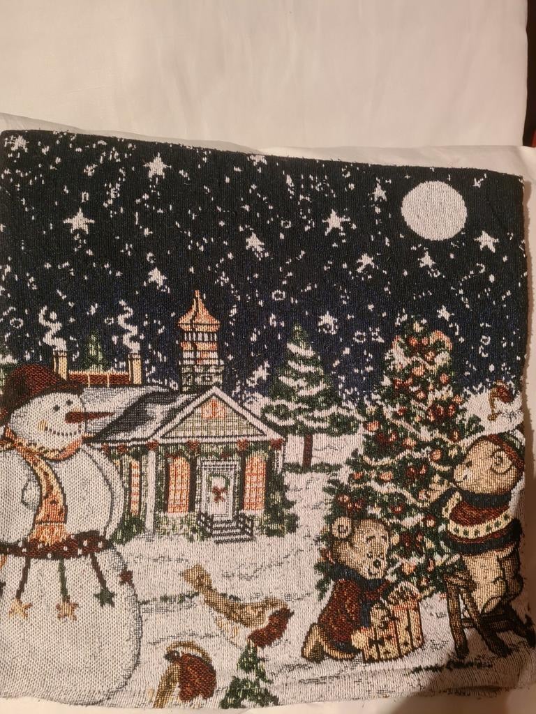 Kussenslopen met kersttafereel., Ophalen of Verzenden, Zo goed als nieuw, Blauw, Vierkant