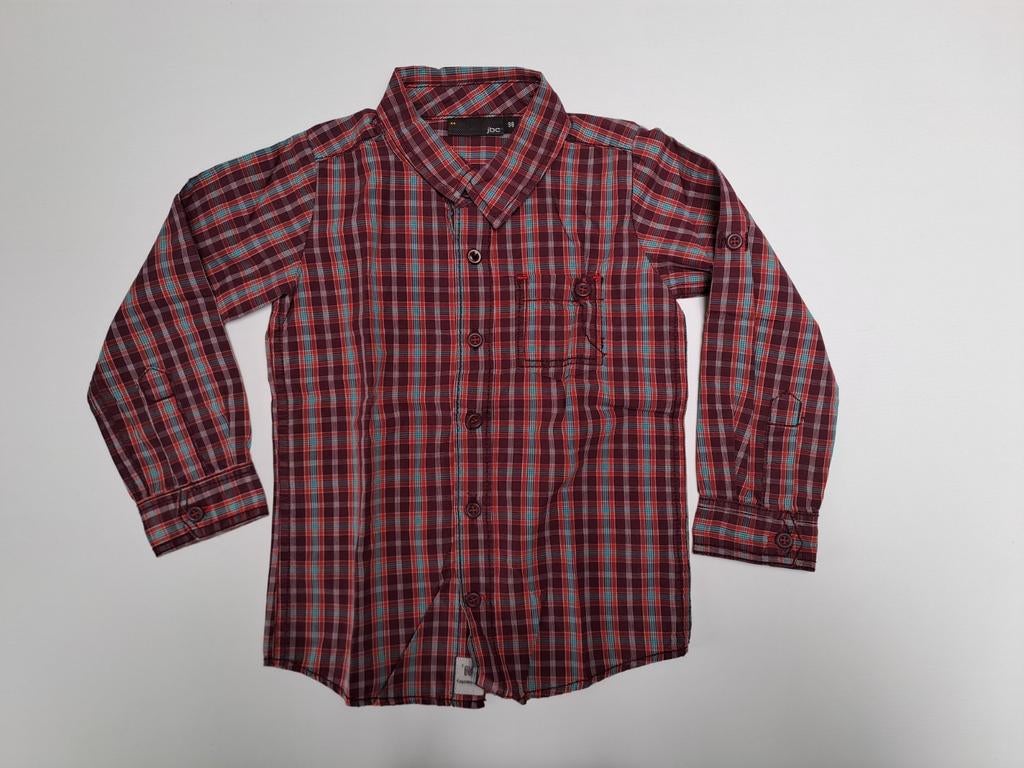Mt 98 Purper rood blauw geruit hemd, Kinderen en Baby's, Kinderkleding | Maat 98, Overhemd of Blouse, JBC, Ophalen of Verzenden