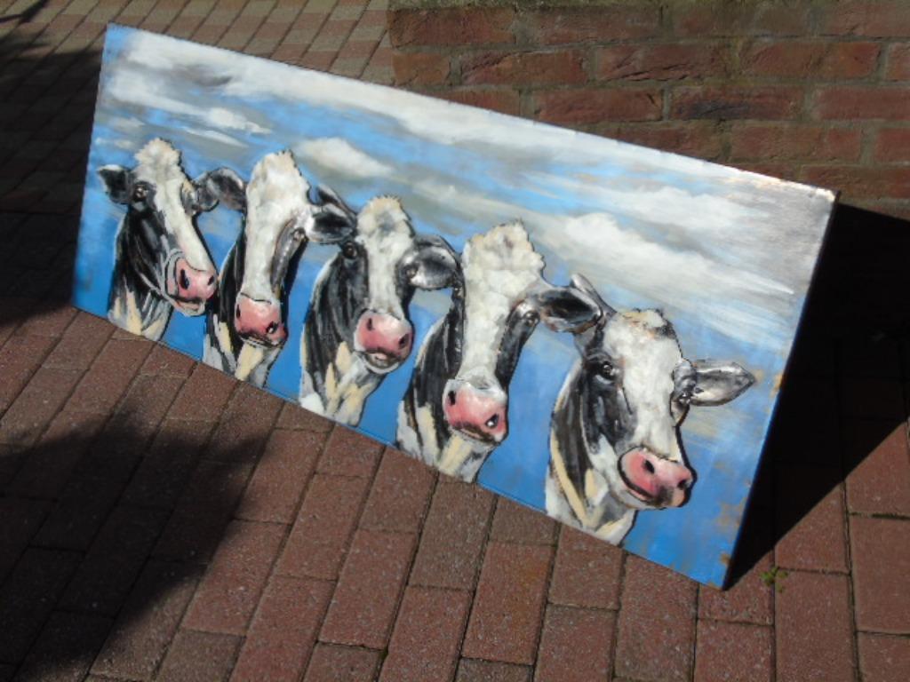 tableau ou cadre en métal avec du relief , les vaches ., Jardin & Terrasse, Décoration murale de jardin, Neuf, Enlèvement