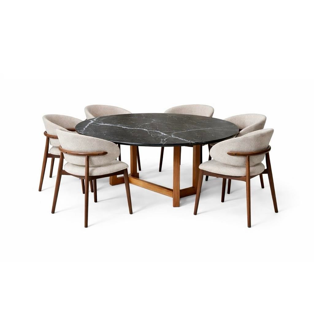 Ronde tafel van marmer met houten poot 160, Ophalen, 50 tot 75 cm, 150 tot 200 cm, Rond