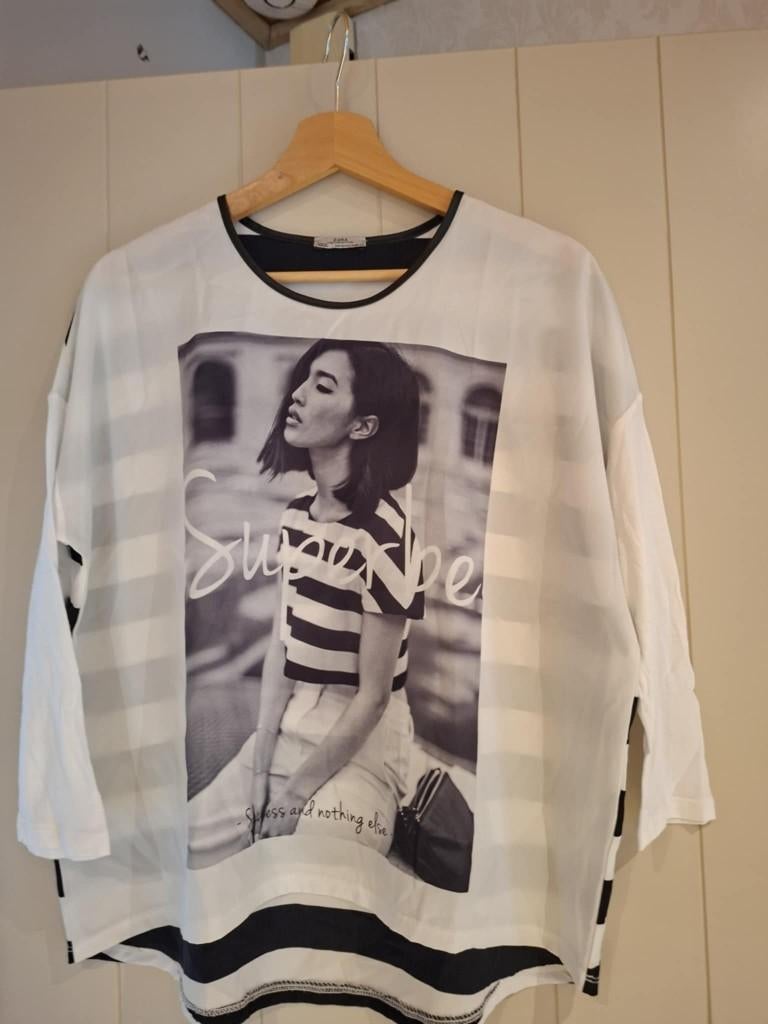 t-shirt 3/4 mouw zara M, Maat 38/40 (M), Ophalen of Verzenden, Zo goed als nieuw, Wit
