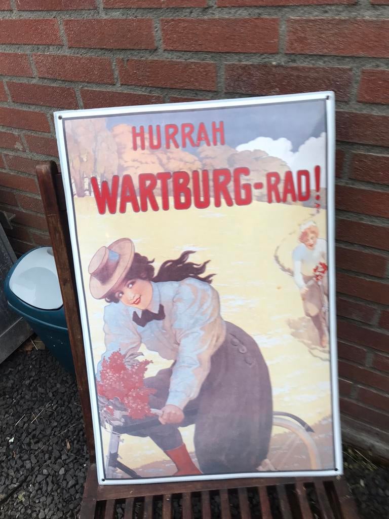 Wartburg fietsen emaille reclamebord, Ophalen of Verzenden, Zo goed als nieuw, Reclamebord