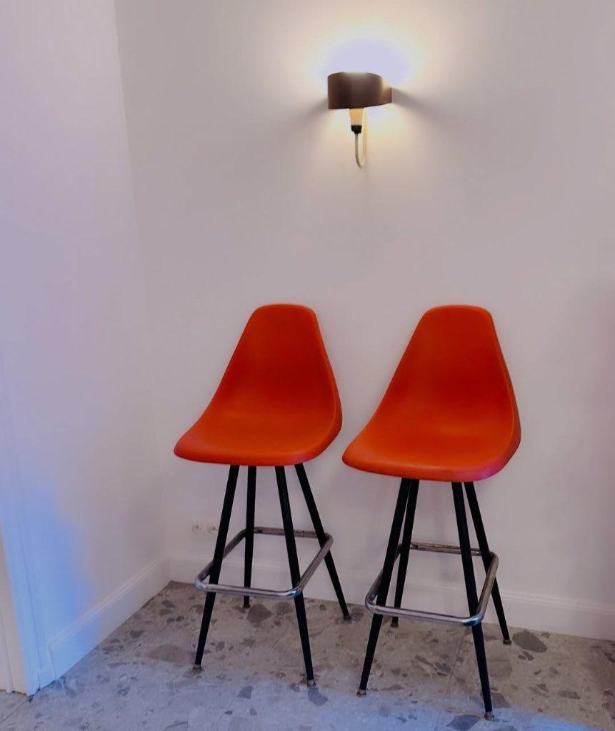 Paire de chaises hautes de bar vintage, Maison & Meubles, Tabourets de bar, Enlèvement, Utilisé, Avec repose-pieds
