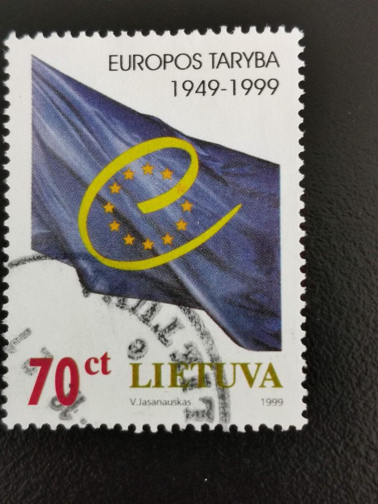Lituanie 1999 - 50 ans du Conseil de l'Europe - drapeau, Enlèvement ou Envoi, Autres pays, Affranchi