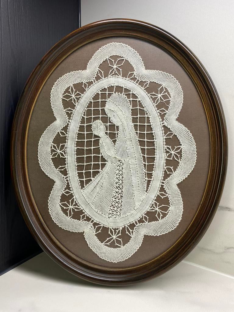 Brugse kantwerk “Maria met Jezus”, Antiek en Kunst, Antiek | Religieuze voorwerpen, Ophalen of Verzenden