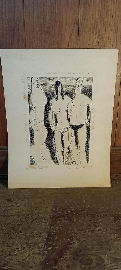 Dessin original nus signé Serge Montegnies, 34x44, n535, Hobby en Vrije tijd, Tekenen, Gebruikt, Overige typen, Ophalen of Verzenden