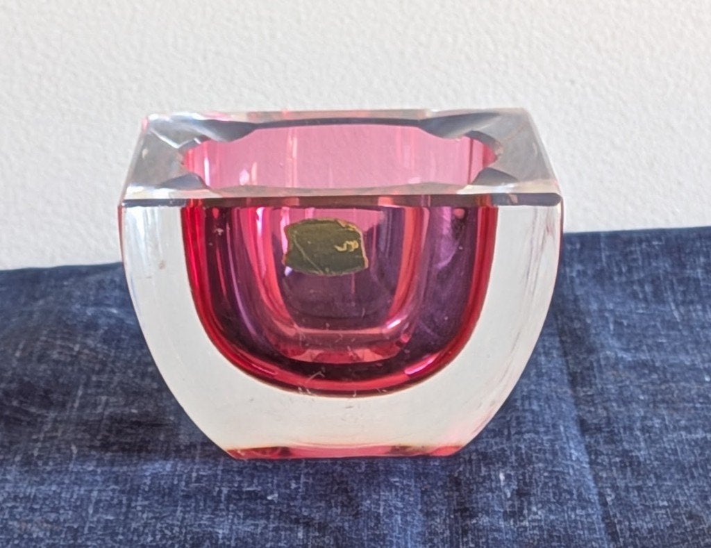 Cendrier signé Val Saint Lambert (VSL) - Cristal Rose/Rouge, Ophalen of Verzenden