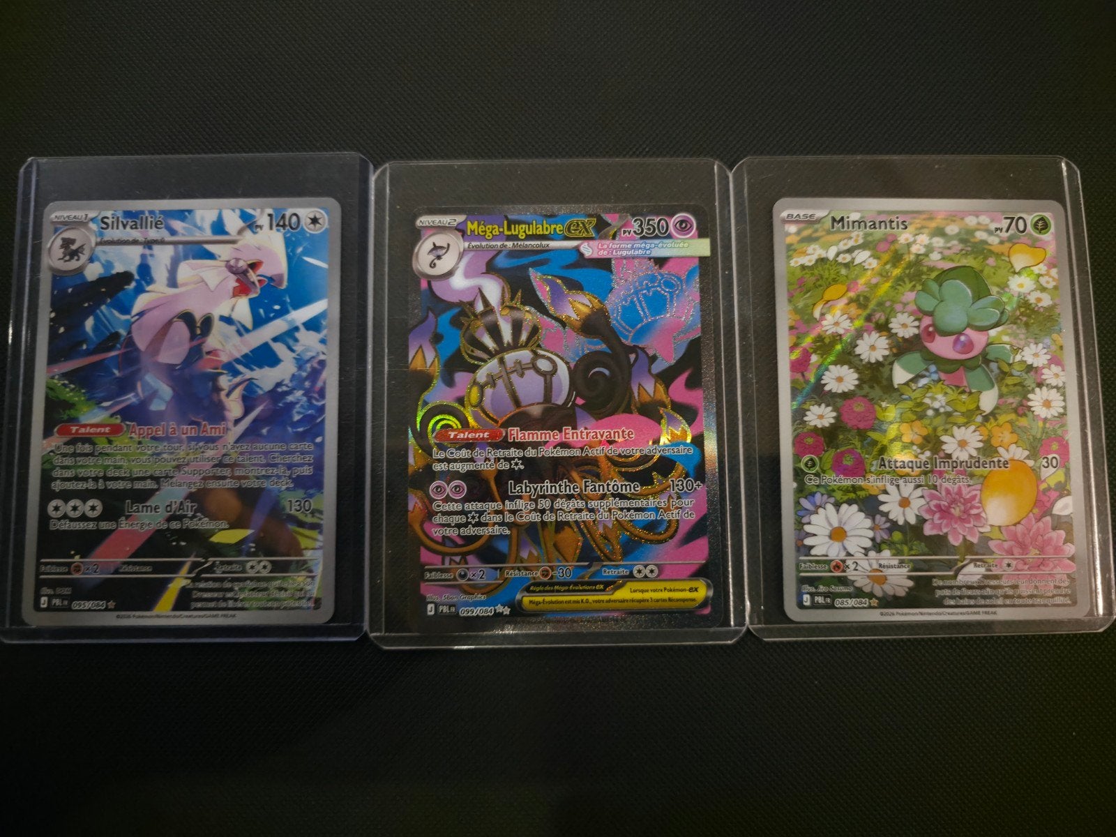 Lot 3 Cartes Pokémon (dont Méga-Lugulabre ex) sous Toploader, Hobby en Vrije tijd, Ophalen of Verzenden, Nieuw, Meerdere kaarten
