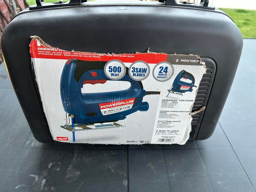 Scie sauteuse Powerplus 500W + coffret + lames – bon état, Enlèvement, Scie sauteuse