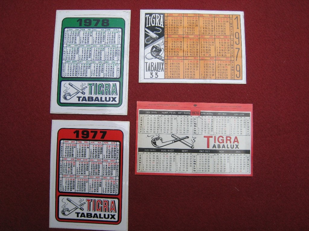 Autocollants Cigra x 4 calendriers 1977-78-79 Tabalux, Envoi, Utilisé, Autres types