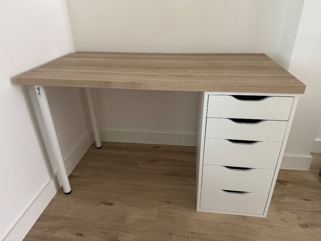 Bureau (hout/wit), Maison & Meubles, Bureaux, Scandinave, Autres types, 120 cm, Comme neuf