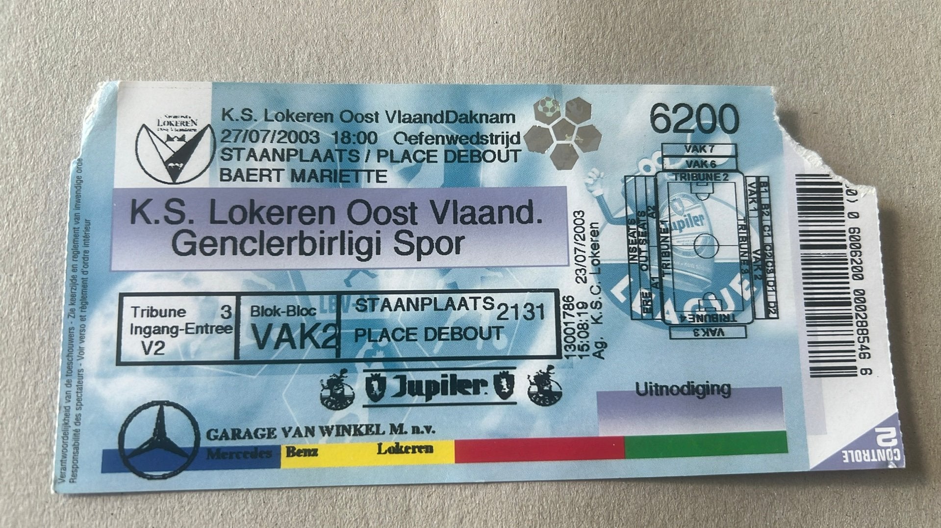 Ticket vriendschap. wedstrijd Lokeren - Genclerbirligi 2003, Ophalen of Verzenden, Gebruikt, Overige typen