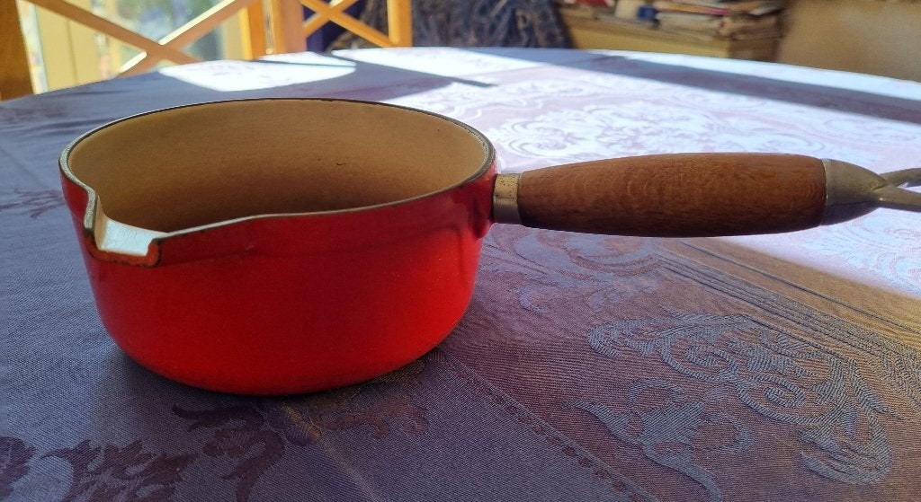 Le Creuset rood geëmailleerde gietijzeren koekenpan, Gebruikt, Gietijzer, Le Creuset, Ophalen of Verzenden