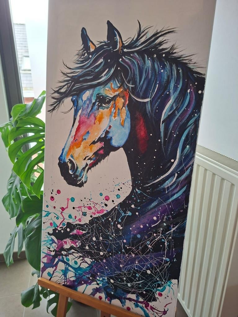 Uniek handgeschilderd schilderij paard, Antiek en Kunst, Ophalen