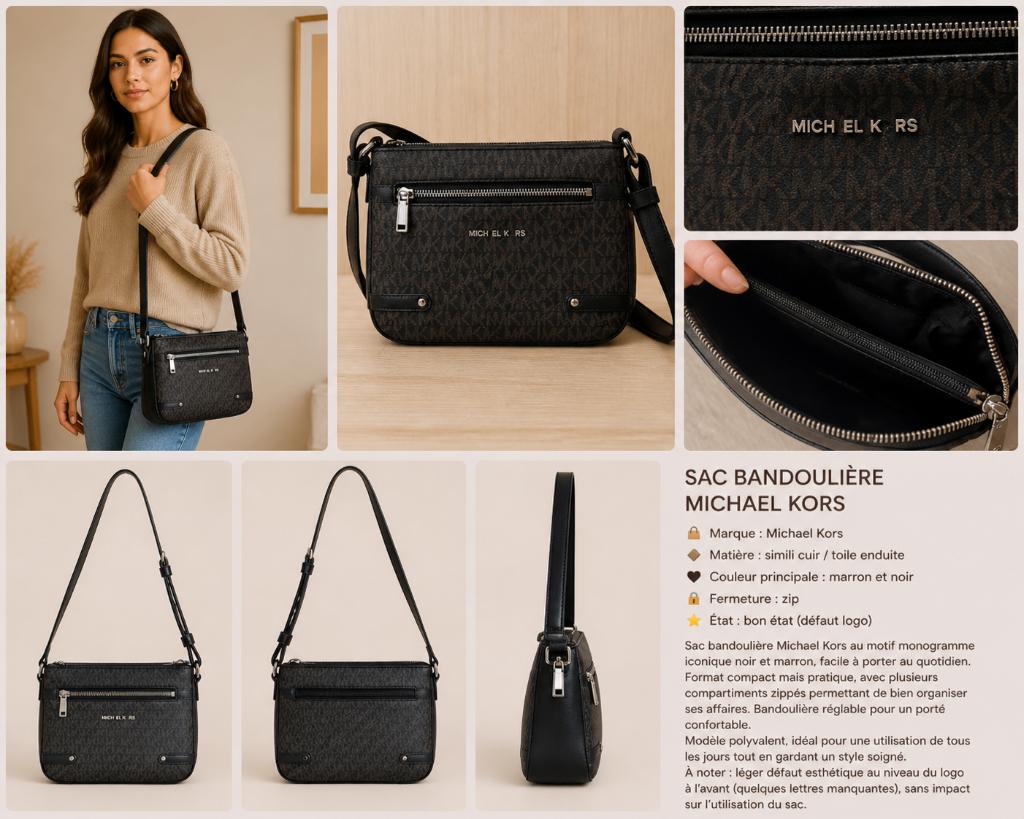 Sac bandoulière Michael Kors motif – noir & marron, Autres marques, Cuir, Enlèvement ou Envoi, Utilisé