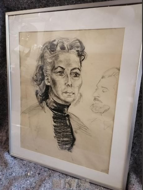 vintage tekening portret Professor Glette - München Domerque, Antiquités & Art, Art | Dessins & Photographie, Dessin, Dessin au crayon