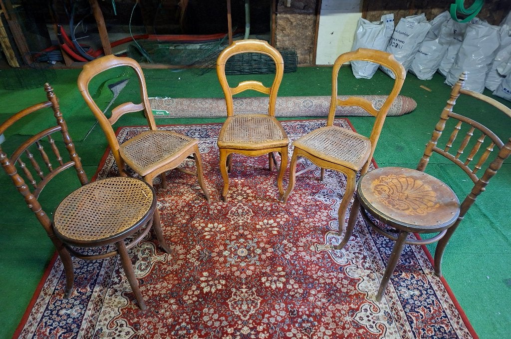 houten stoelen 5, Enlèvement, Utilisé, Osier ou Rotin, Cinq, Six Chaises ou plus