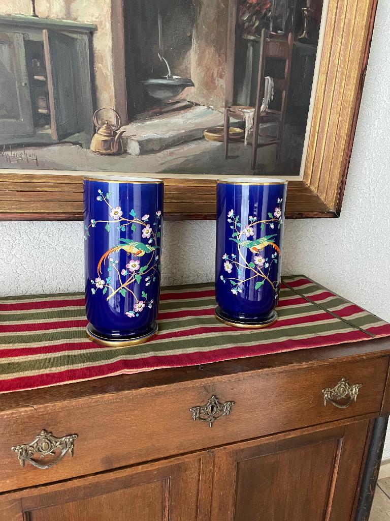 Twee grote blauwe vazen (94) 60€, Ophalen, Zo goed als nieuw, Blauw, Aardewerk of Porselein