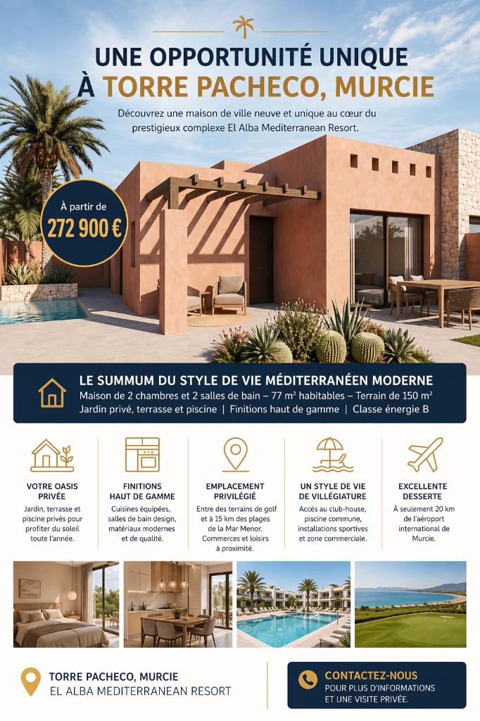 maison a vendre en espagne, Immo, Étranger, Ville, Maison d'habitation, 77 m², Costa Calida