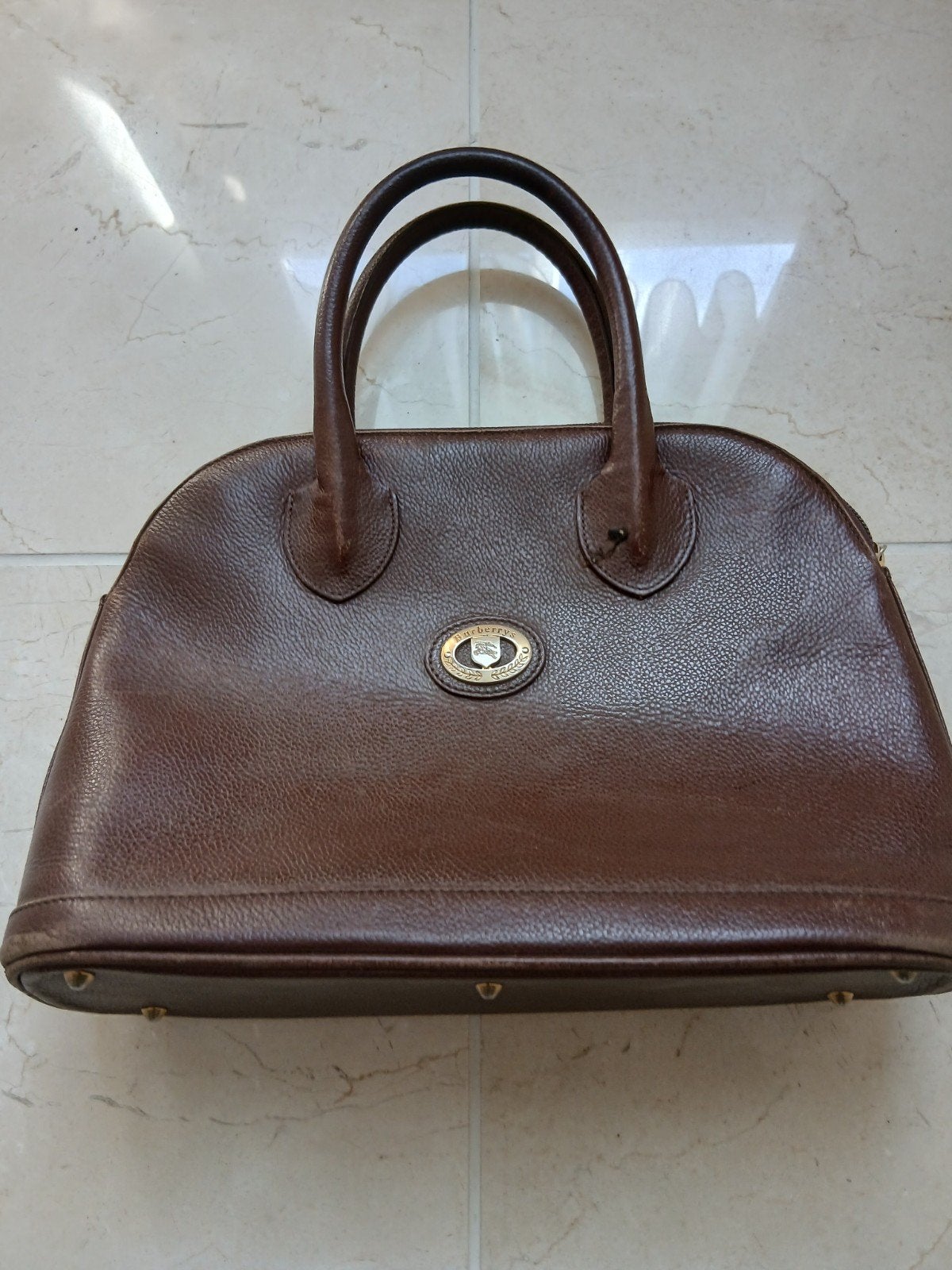 Prachtige Vintage Burberrys Handtas – Bruin Generfd Leer, Enlèvement