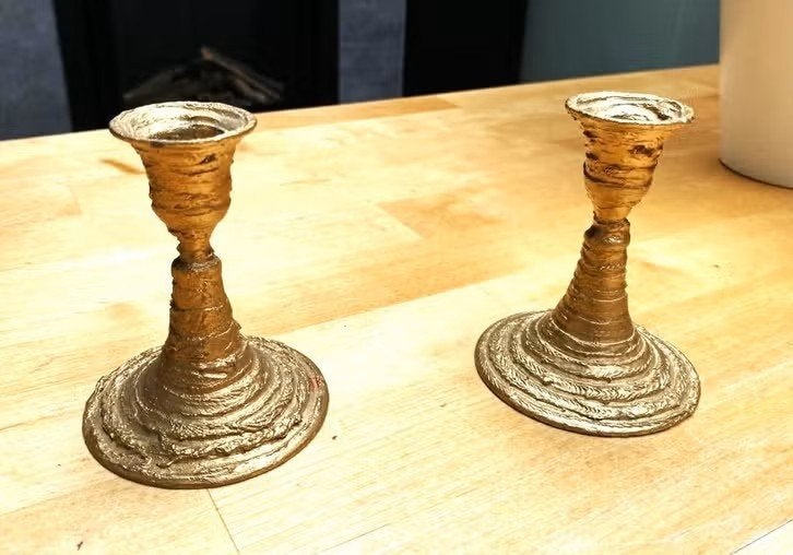Lot de 2 beaux bougeoirs doré, Antiek en Kunst, Ophalen of Verzenden