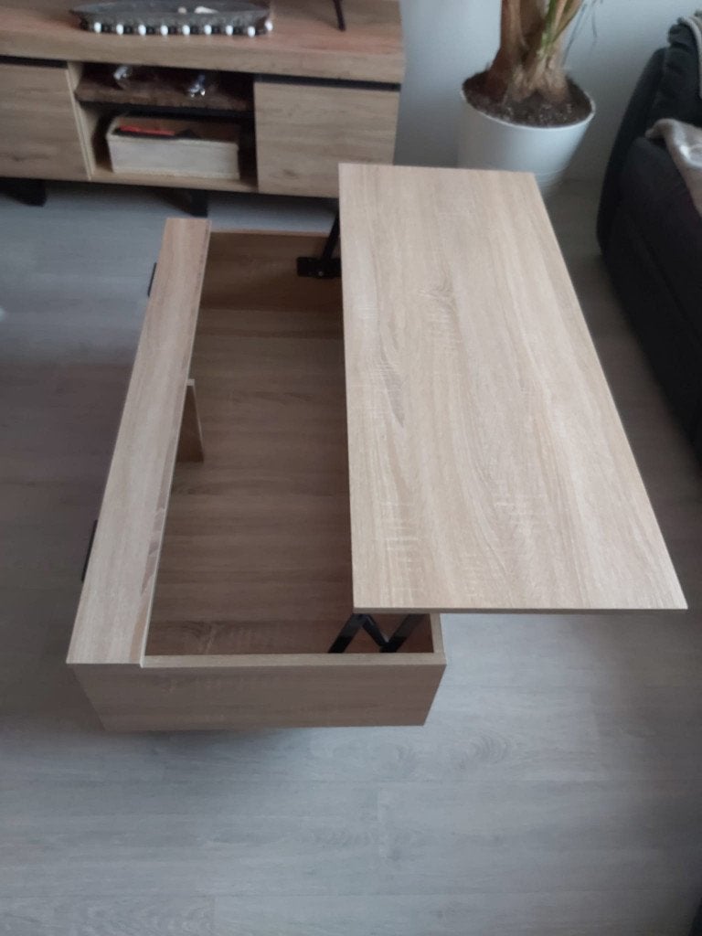Salontafel met rechthoekig hefblad, 55 tot 75 cm, Zo goed als nieuw, Rechthoekig, Hout
