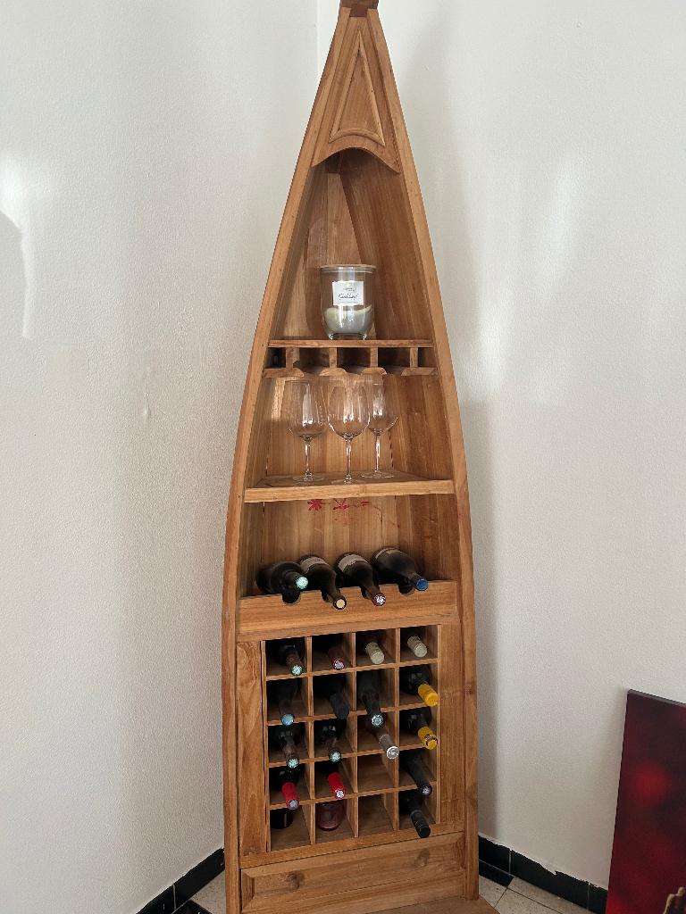 Demi barque en teck bar à vin, Maison & Meubles, 75 cm ou plus, Comme neuf, Enlèvement, Bois