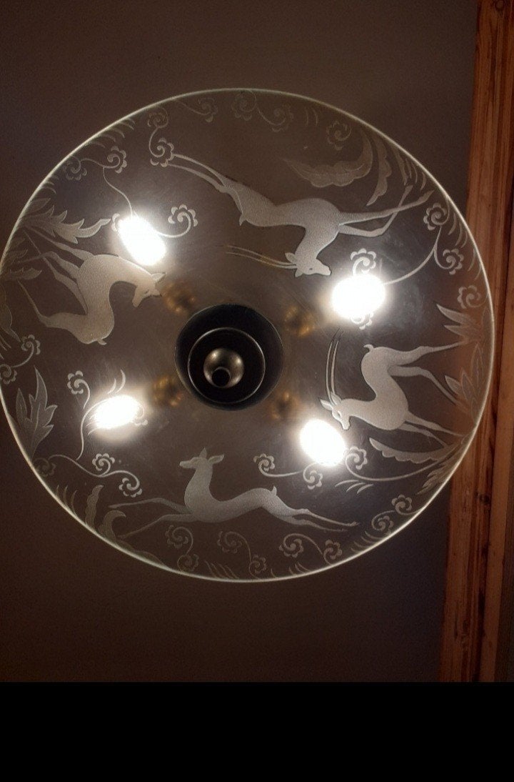 rare lustre Art Deco animalier grave à l acide, Enlèvement
