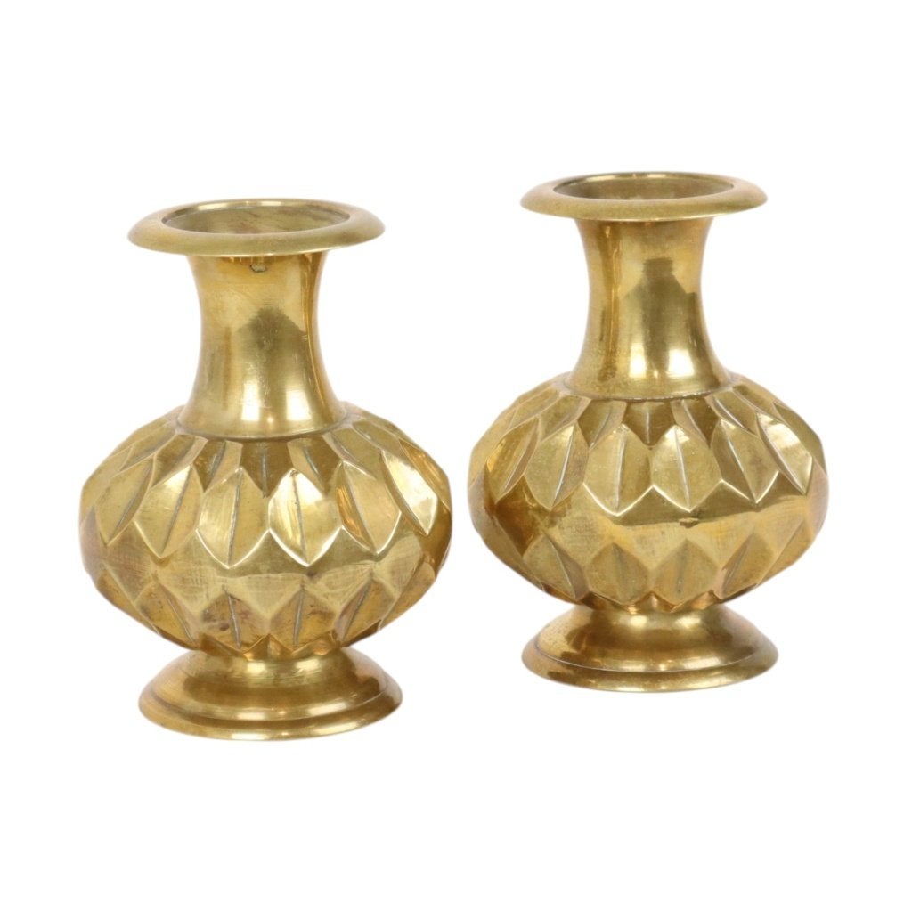 Koppel Messing Vaasjes Geometrisch Design 15cm, Ophalen of Verzenden
