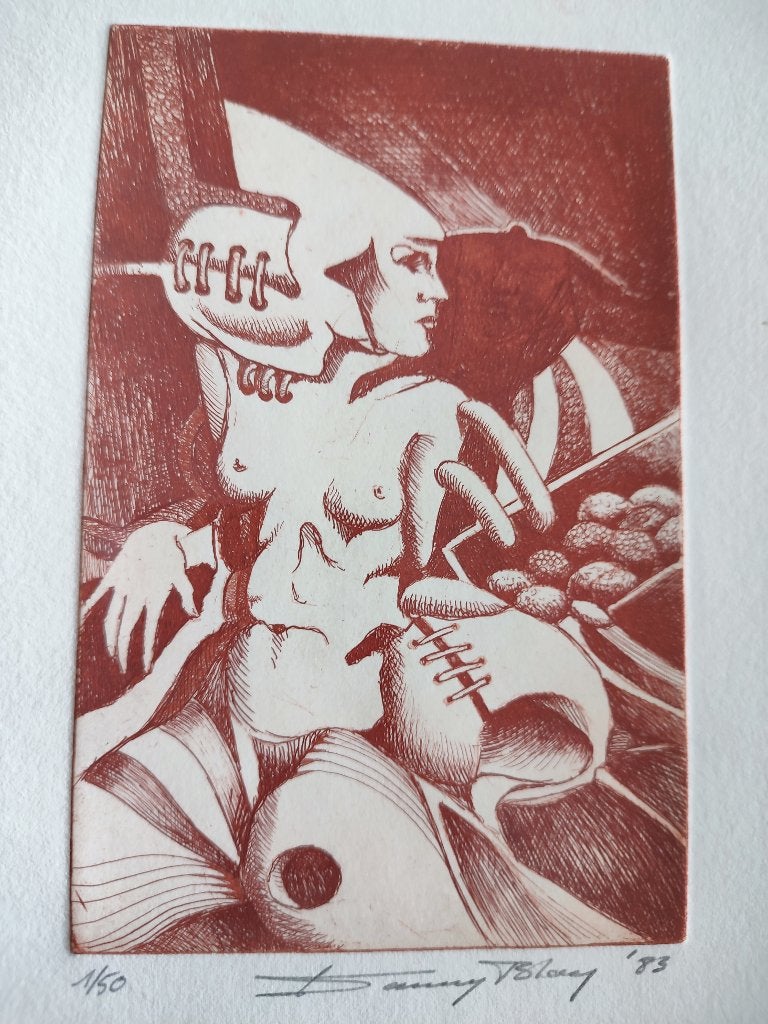 Handgesigneerd Danny Bloes '83. Genummerd 1/50!, Antiek en Kunst, 1950 - 1999, Portret, Ophalen of Verzenden, Gravure