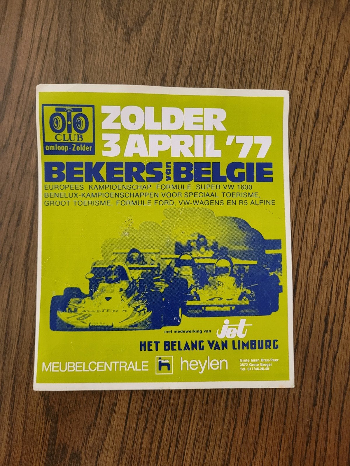 Ancien autocollant Zolder cups de Belgique 1977, Collections, Enlèvement ou Envoi