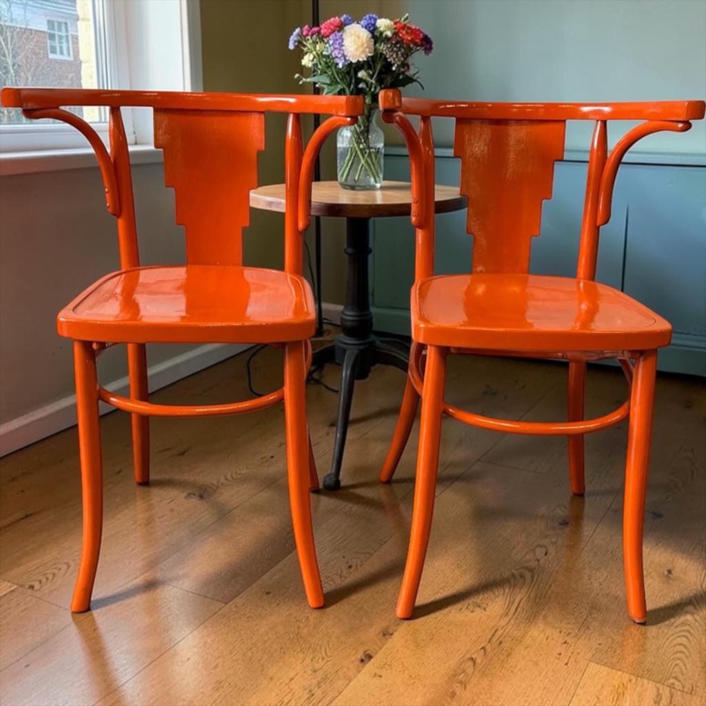chaise de bistrot vintage en bois orange, Envoi, Utilisé, Orange, Chaise de bureau