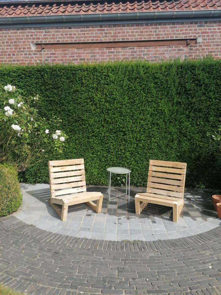 Loungestoelen, hout, paletten, Tuin en Terras, Tuinsets en Loungesets, Gebruikt, Loungeset, Stoel, Hout
