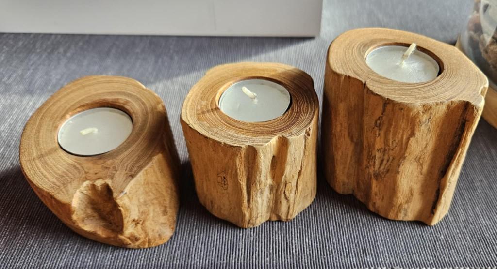 Lot de 3 bougeoirs en bois, Enlèvement ou Envoi, Comme neuf, Bois, Chandelier
