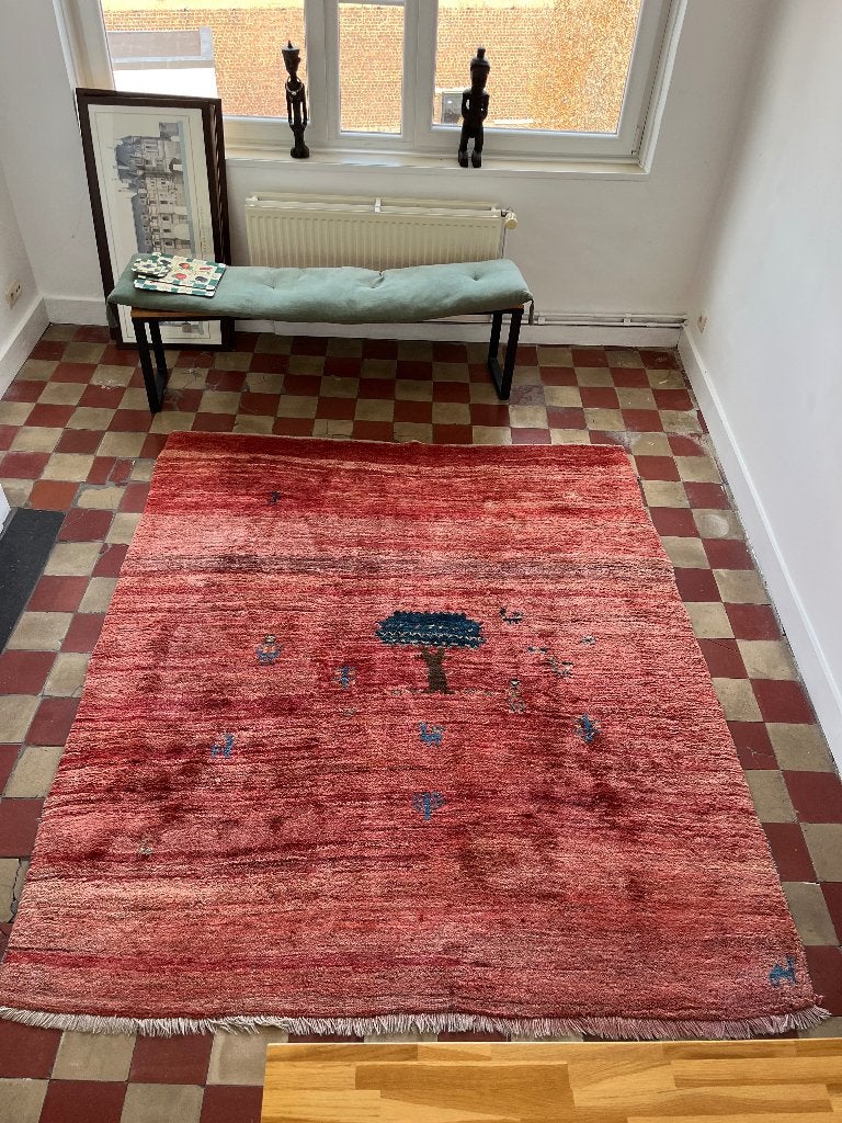 Tapis Gabbeh authentique noué à la main – Laine – 230x200cm, Maison & Meubles, Ameublement | Tapis & Moquettes, Rouge, 200 cm ou plus