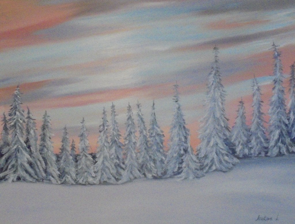 olieschilderij sneeuwlandschap bos (60x80), Antiek en Kunst, Landschap, Handgeschilderd, Ophalen of Verzenden, Olieverf