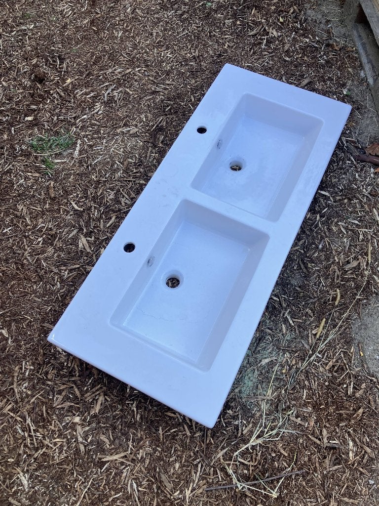 DUBBELE LAVABO COMBO/MOLTO/PURO 121X51CM PORSELEIN WIT, Doe-het-zelf en Bouw, Sanitair, Ophalen, Zo goed als nieuw, Wastafel