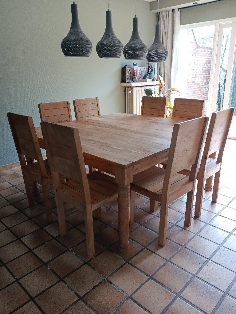 Vierkante teaken tafel, Huis en Inrichting, Tafels | Eettafels, Ophalen, Gebruikt, 150 tot 200 cm, Vijf personen of meer