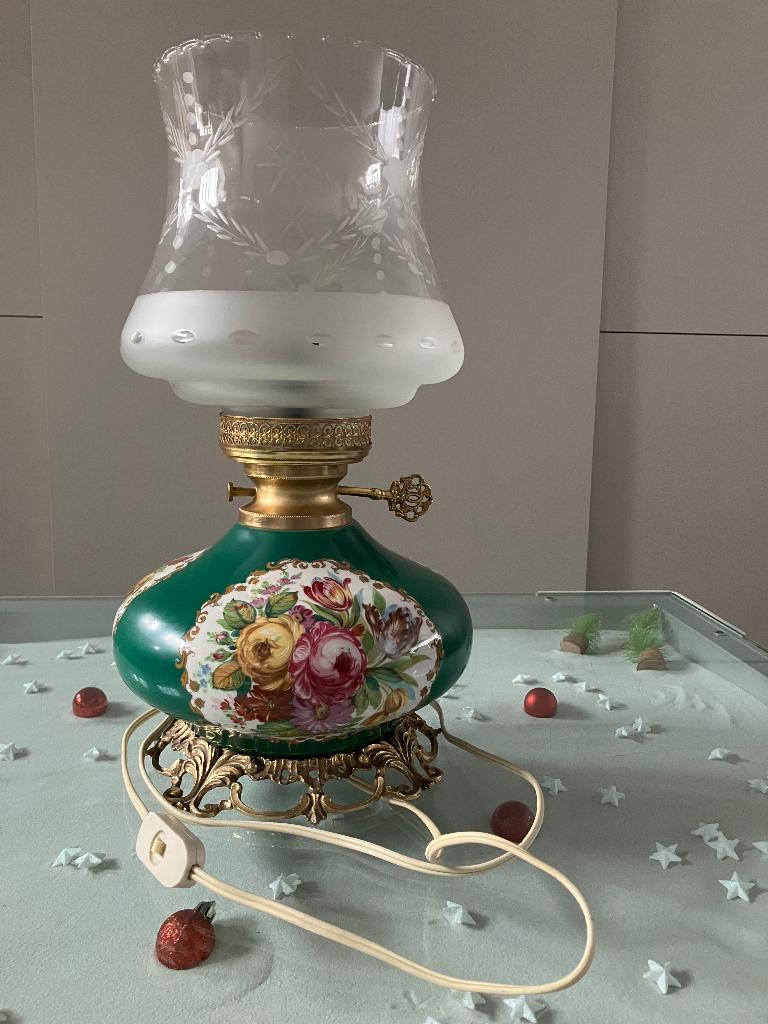 Vintage tafellamp geglazuurd porselein -froste glass, Enlèvement
