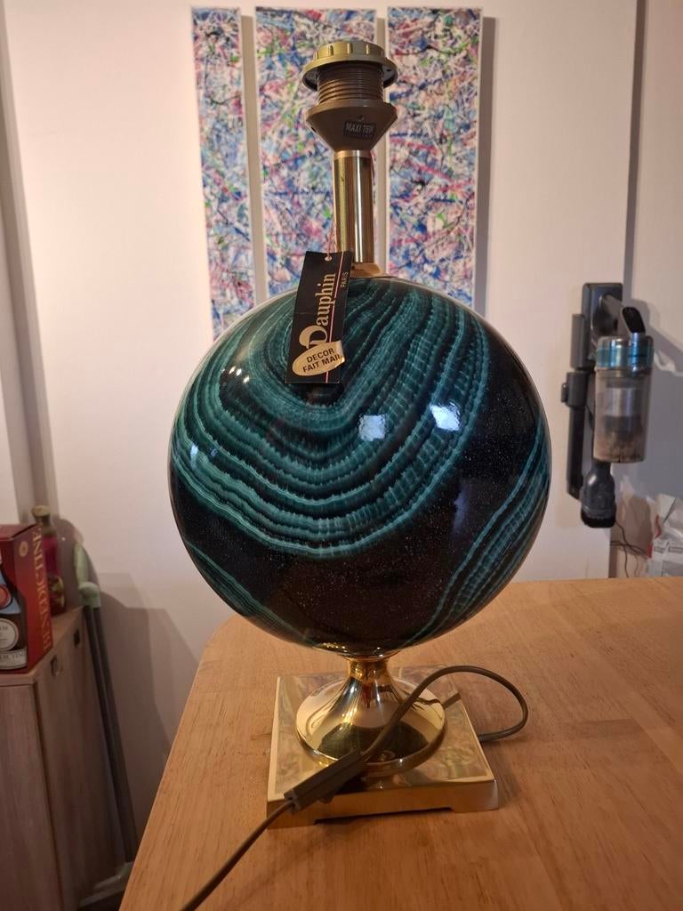 Lampe de table Maison Le Dauphin en laiton et imitation mala, Enlèvement
