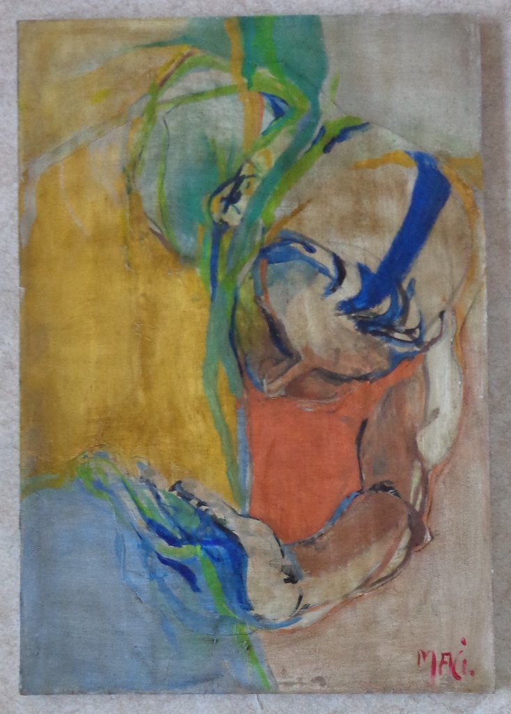 ONLEESBAAR / MALI / OLIEVERF DOEK / 90x62cm / CHASSIS / SIG, Antiquités & Art, Enlèvement