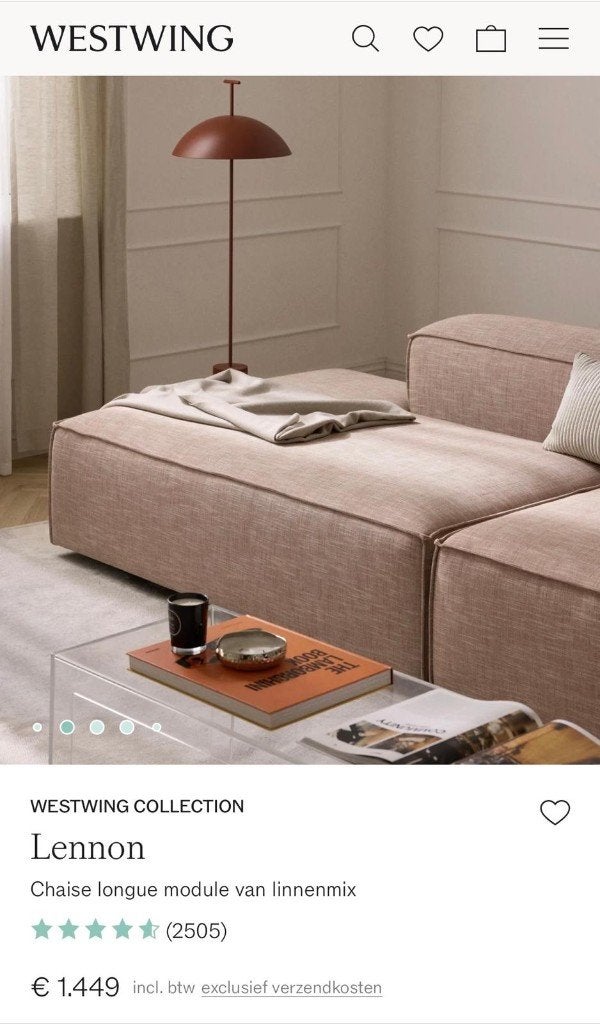 Westwing Lennon Chaise Module (IN ORIGINELE VERPAKKING), Ophalen, Eenpersoons, 100 tot 125 cm, 150 tot 200 cm
