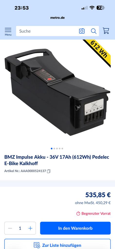 Batterie de vélo Kalkhoff 17AH neuve avec chargeur, Enlèvement ou Envoi, Comme neuf