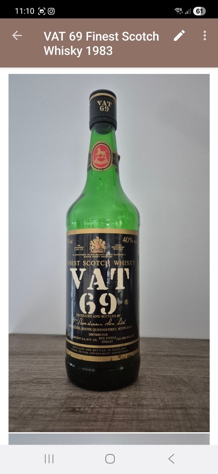 VINTAGE BOTTLE: VAT 69 Finest Scotch Whisky 1983, Enlèvement ou Envoi
