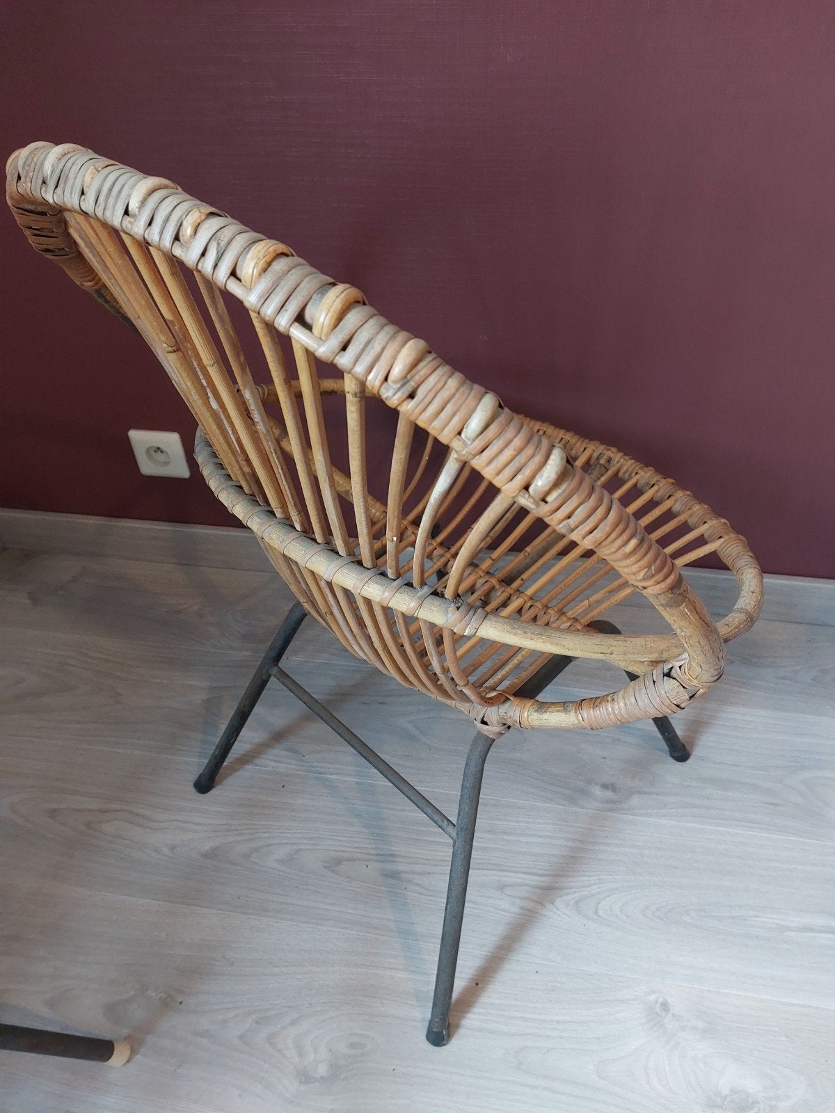 2 fauteuils en rotin vintage des années 50- 60, Maison & Meubles, Enlèvement, Métal