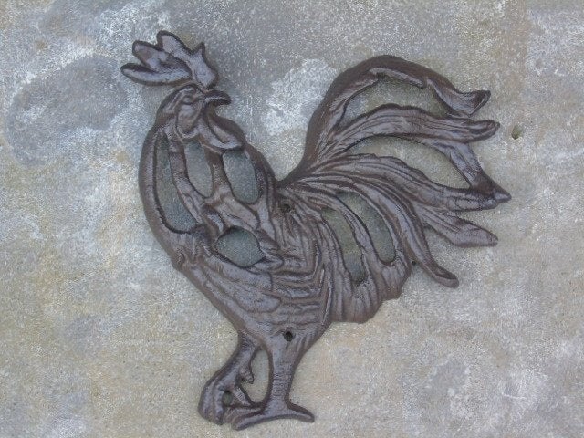 coq , fronton murale en fonte pat brun ., Jardin & Terrasse, Décoration murale de jardin, Enlèvement ou Envoi, Neuf