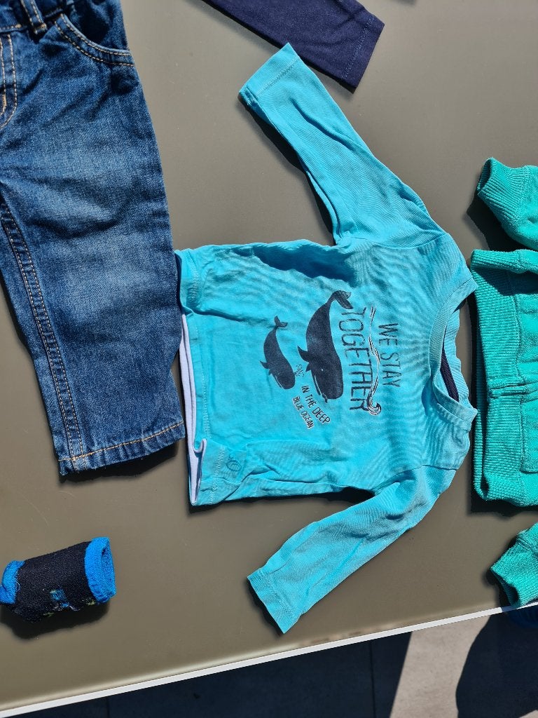 blauwe pull, trui met walvissen sOliver 62, Kinderen en Baby's, Babykleding | Maat 62, Ophalen, Zo goed als nieuw