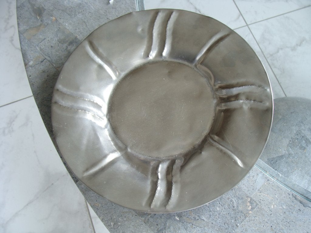 Ancien grand plat étain 95% fait main poinçonné Lavoro Mano, Antiquités & Art, Enlèvement ou Envoi