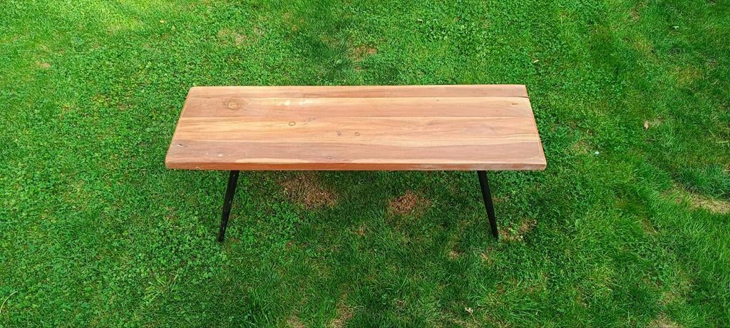 Hardhouten bankje met ijzeren poten, Tuin en Terras, Ophalen